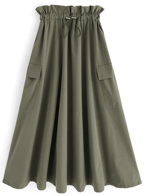 ウエストドロストカーゴポケットフレアスカート