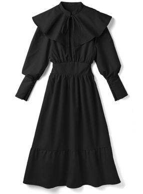 ケープカラーリボンフレアワンピース