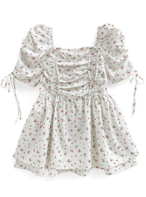 2Way花柄シャーリングリボンチュニック