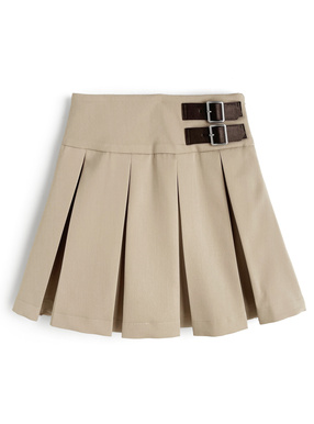 インパン裏地付きダブルベルトプリーツミニスカート