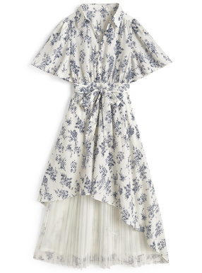 裾チュールプリーツ花柄ワンピース