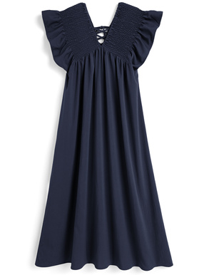 前後2wayシャーリングレースアップフリルワンピース