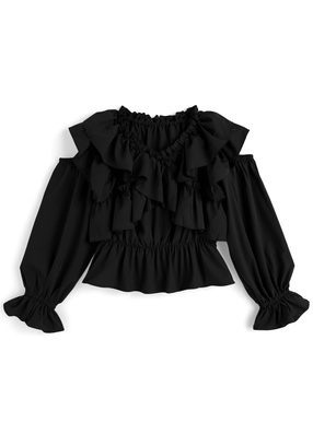 2Wayショルダーオープンクロスフリルブラウス