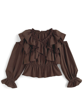 2Wayショルダーオープンクロスフリルブラウス