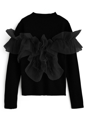 チュールフリルドッキングニットトップス