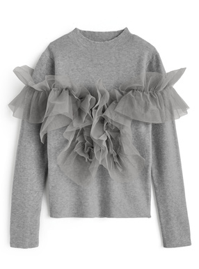 チュールフリルドッキングニットトップス