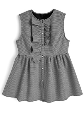 千鳥柄アシメフリルノースリーブペプラムベスト