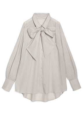 リボン付き2Wayストライプ柄ロングシャツ