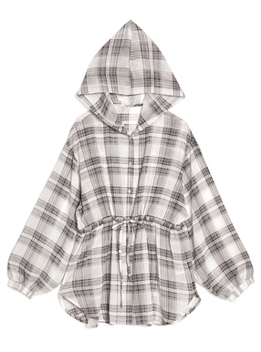 フード付きチェック柄シアーチュニック
