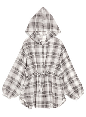 フード付きチェック柄シアーチュニック
