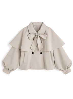 リボン付きショート丈トレンチコート