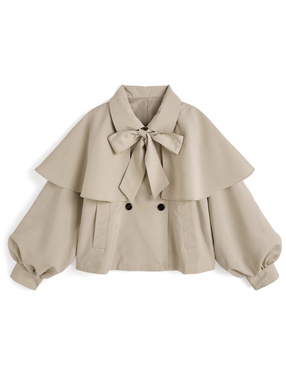 リボン付きショート丈トレンチコート