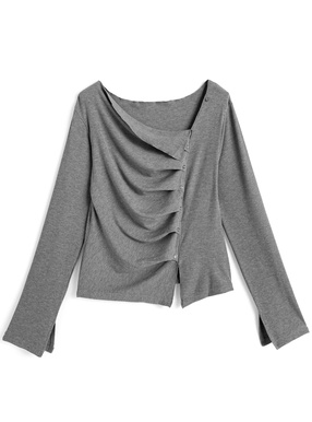 アシンメトリードレープリブトップス