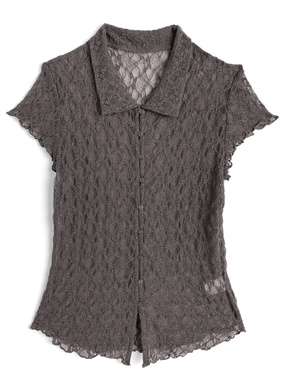 フレンチスリーブレースシアーシャツ