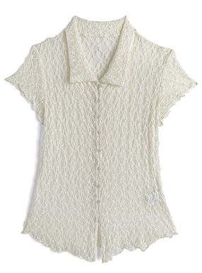 フレンチスリーブレースシアーシャツ