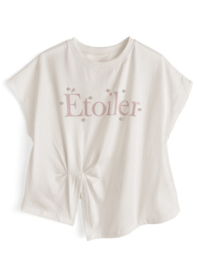 ロゴプリントパールタックスリットTシャツ