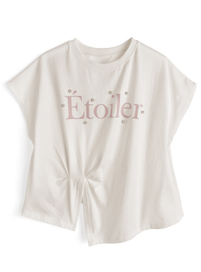 ロゴプリントパールタックスリットTシャツ