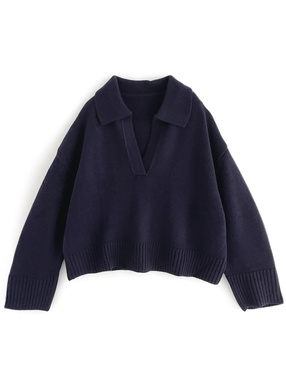 ウール混スキッパーニットトップス