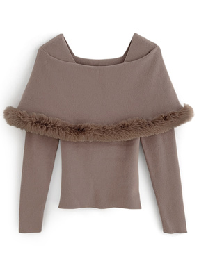 ファー付きケープ風ニットトップス