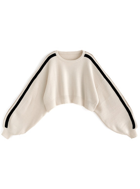 配色サイドラインショート丈ニットトップス