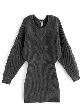 ケーブル編みニットバックリボンワンピース