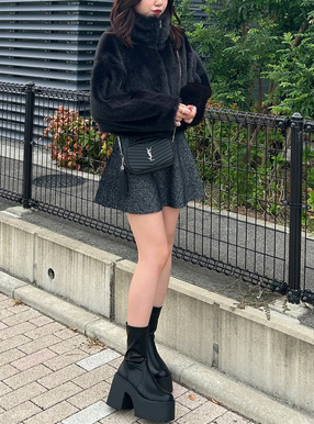 スパンコールラメニットフレアスカート