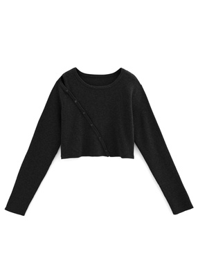 アシンメトリーボタンリブニットトップス