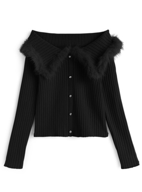 ファーオフショルダーニットトップス