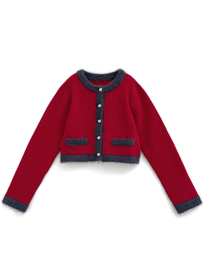 配色ショート丈ニットカーディガン