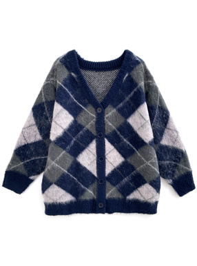 アーガイル柄オーバーサイズニットカーディガン