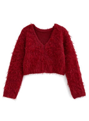 シャギーニットショート丈カーディガン