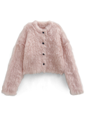 ラウンドネックシャギーショート丈カーディガン