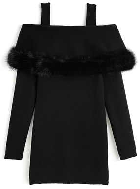 ファーオフショルダーニットミニワンピース