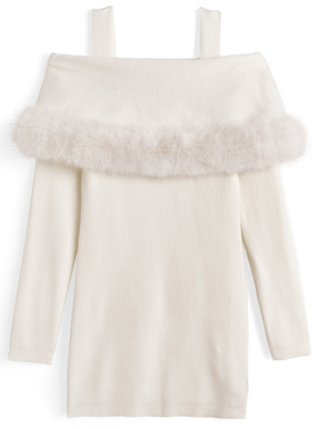 ファーオフショルダーニットミニワンピース