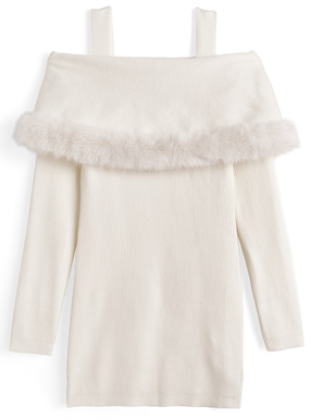 ファーオフショルダーニットミニワンピース