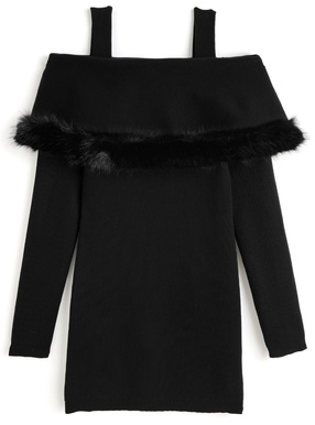 ファーオフショルダーニットミニワンピース