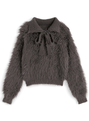 クリボンシャギーニットトップス