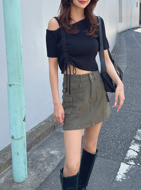 アシンメトリードロストニットトップス