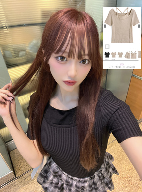 レイヤード風半袖ニットトップス