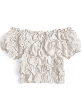 オフショルダーランダムシャーリングブラウス