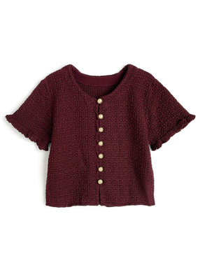 ゴールドボタンフリルニットカーディガン