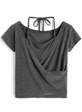 ホルターネックカシュクール半袖トップス