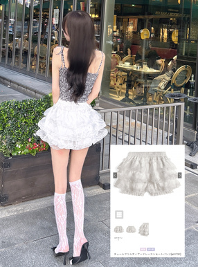 チュールフリルティアードレースショートパンツ