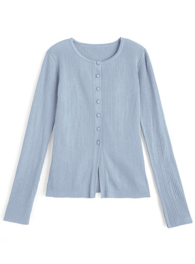 ラウンドネックリブニットカーディガン