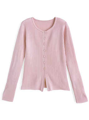 ラウンドネックリブニットカーディガン