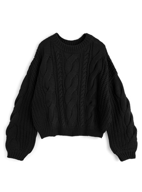 ケーブル編みワイドネックニットトップス