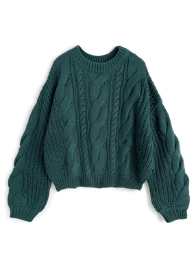 ケーブル編みワイドネックニットトップス
