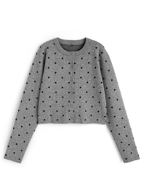 ドット柄ショート丈ニットカーディガン