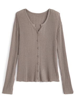 キーネックワイドリブニットカーディガン