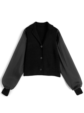 シアースリーブテーラードカラーニットカーディガン